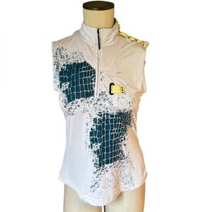 Jamie Sadock Women’s Sleeveless Hugger  1/4 Zip White Retro Golf Top Sz M